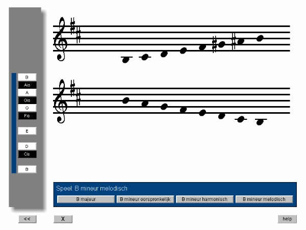 Screen dump van voorbeeldladder B mineur melodisch in ScaleMaster